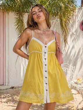 Roxy Y2K yellow Embroidered babydoll sundress